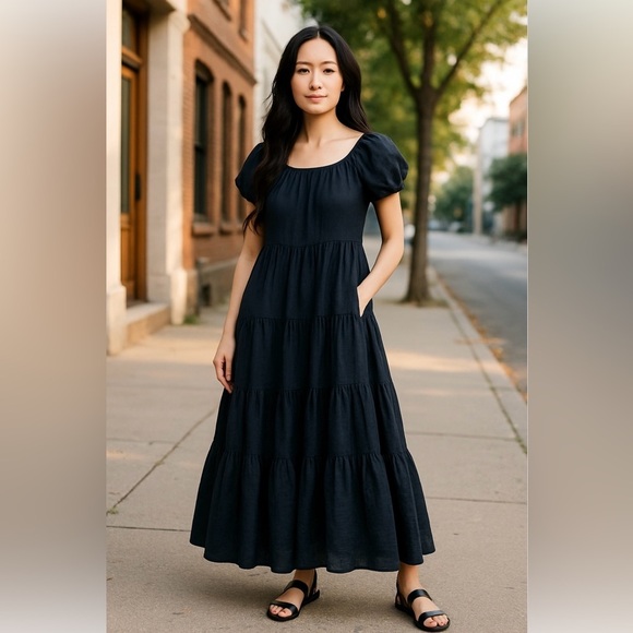 Young Fabulous and Broke Off the Shoulder Tiered Maxi Long Dress, Black, Size S - Picture 3 of 10